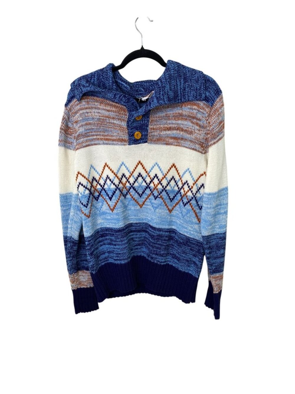 Broadway University Shop XL Vintage Sweater Striped Blue Brown Knit Pullover